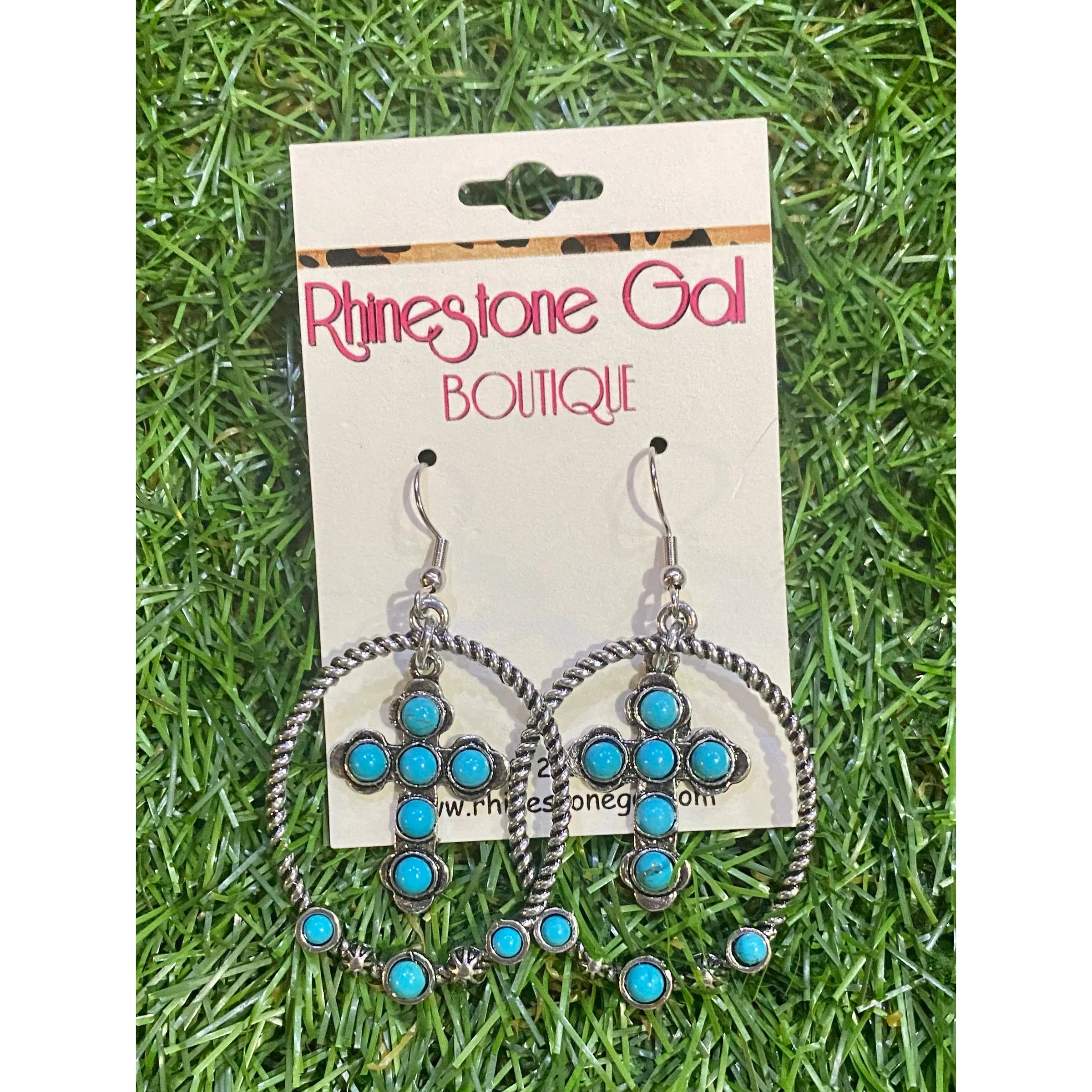 Turquoise Cross Hoop Earrings