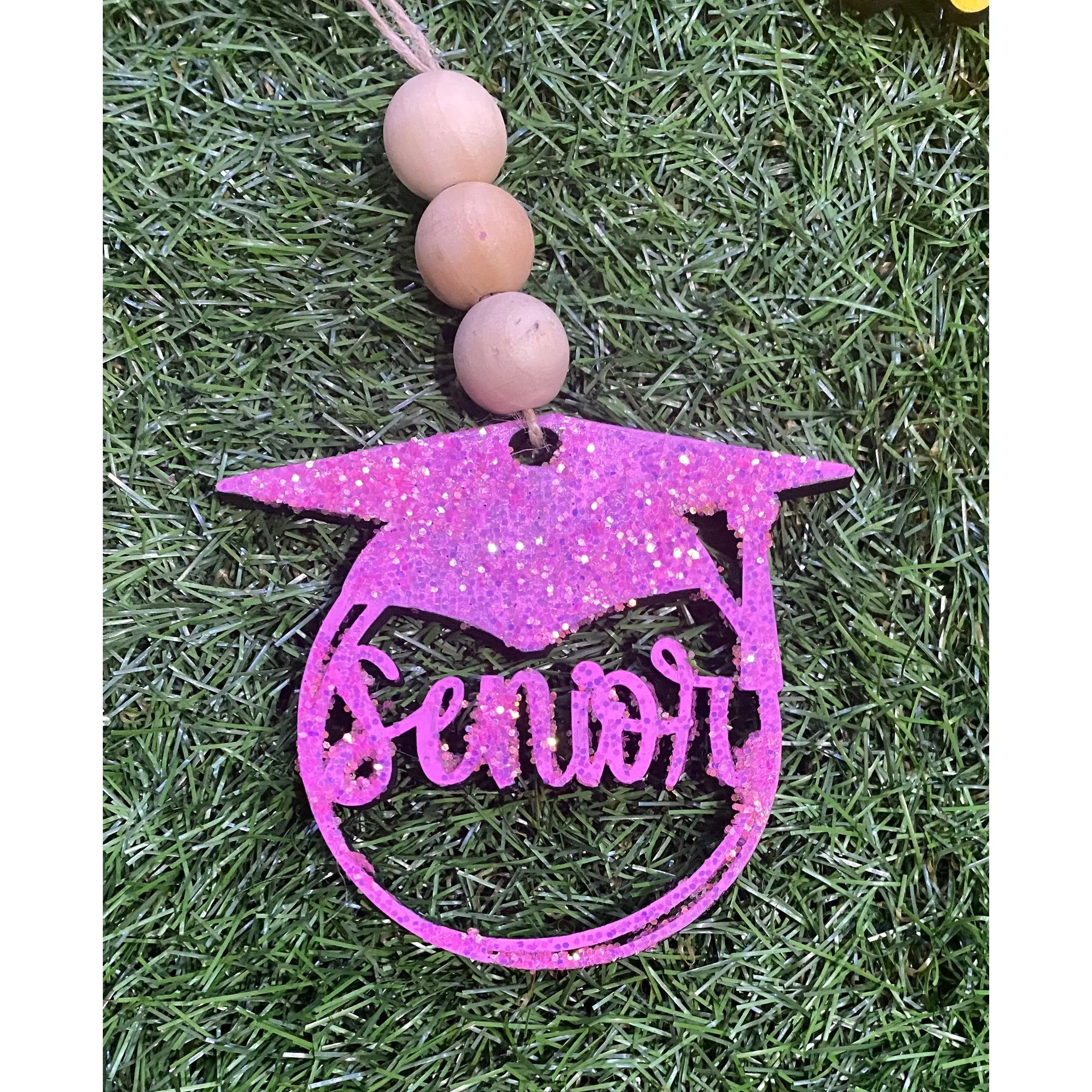 Handcrafted Wooden Car Charm with Bow & Beads