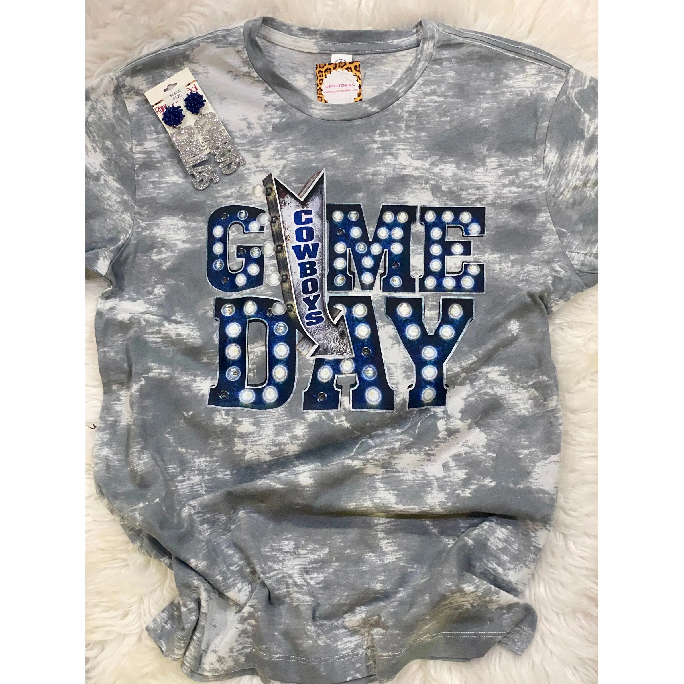 Game Day Cowboys Marque Gray Marble Tee - Rhinestone Gal