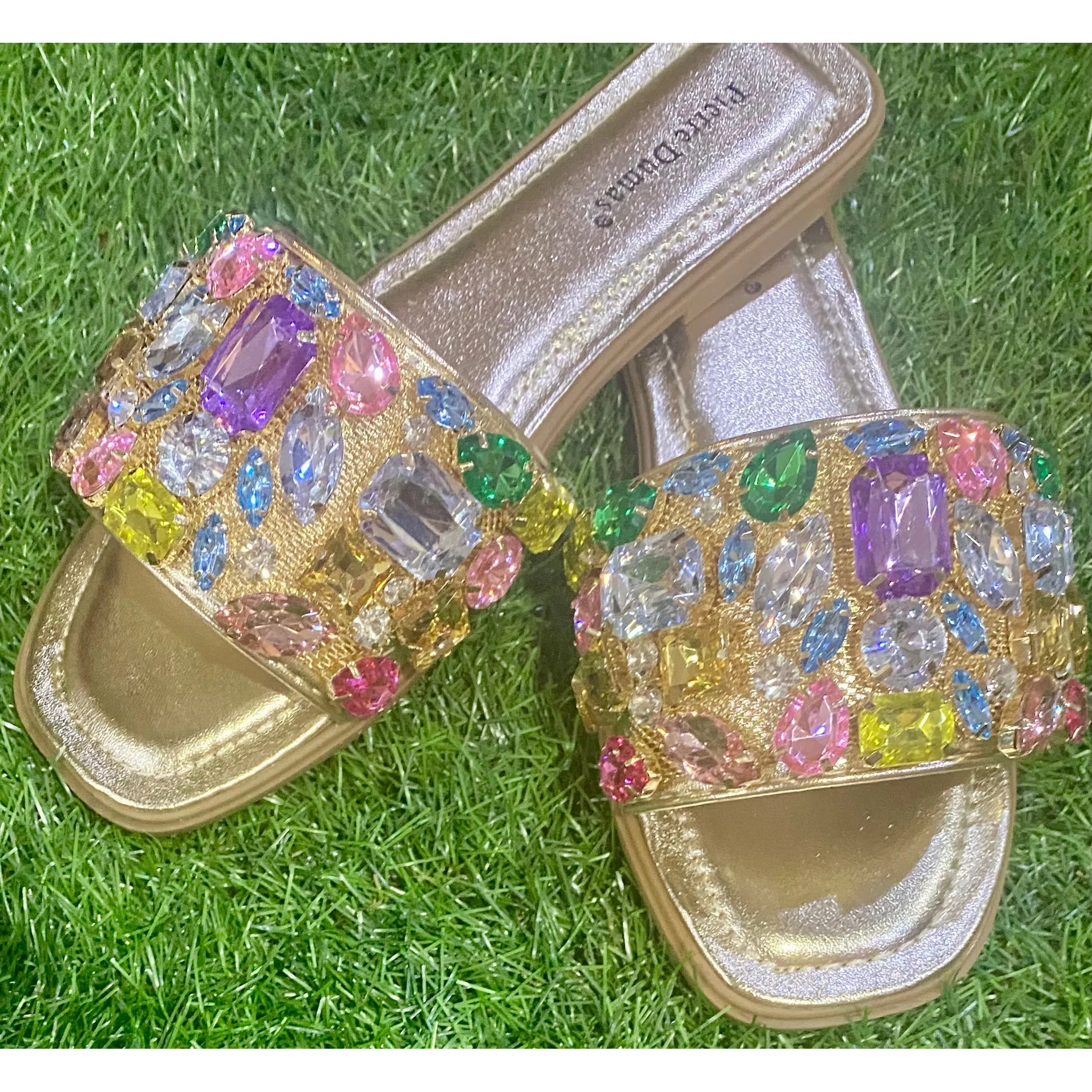 Pierre Dumas Multicolor Gem Embellished Slide Sandals