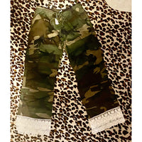 Camo Cargo Pants with Layered Lace Hem