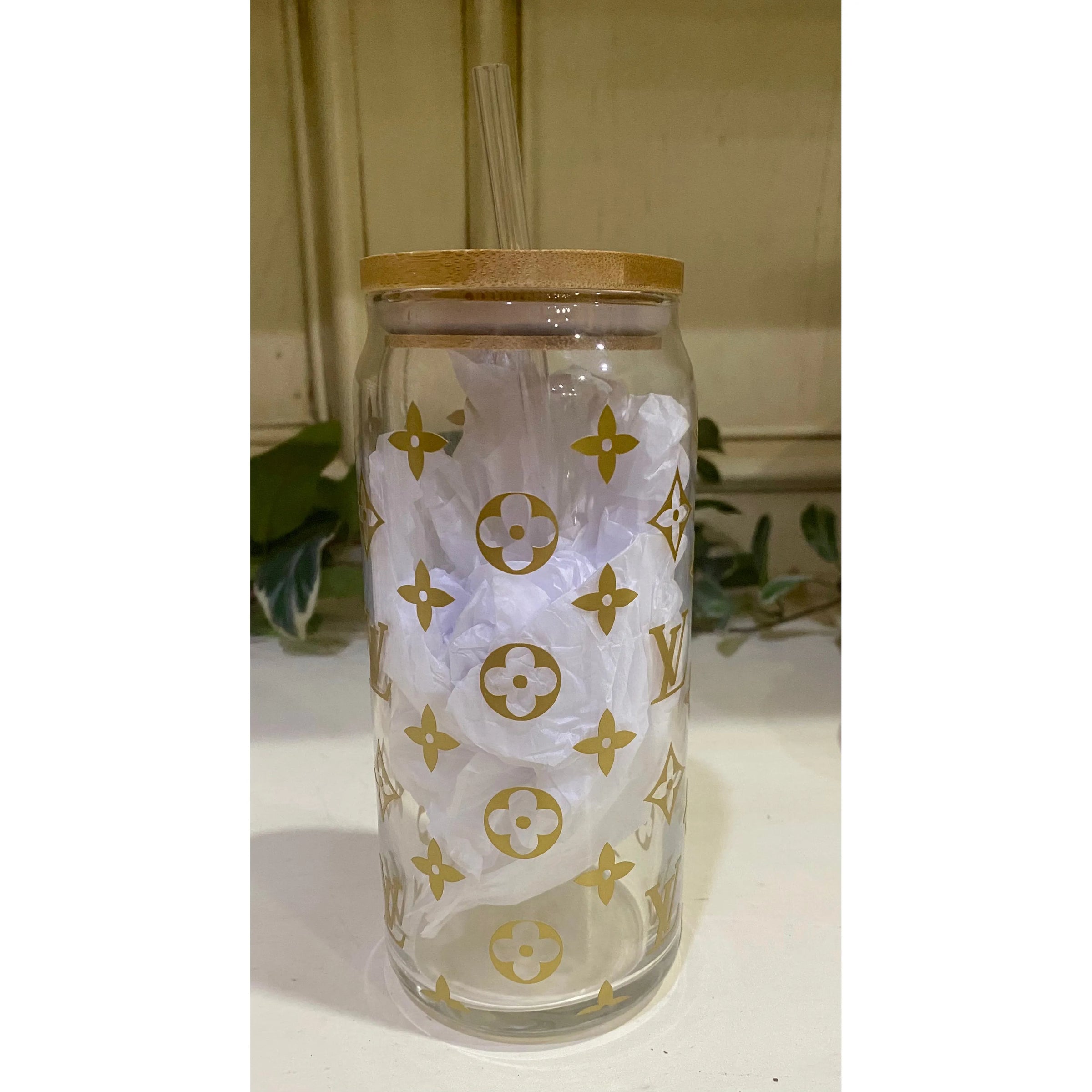 Gold Designer Vinyl 20 oz Beer Can Glass