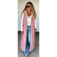 Mauve Reversible Sherpa & Puffer Long Vest