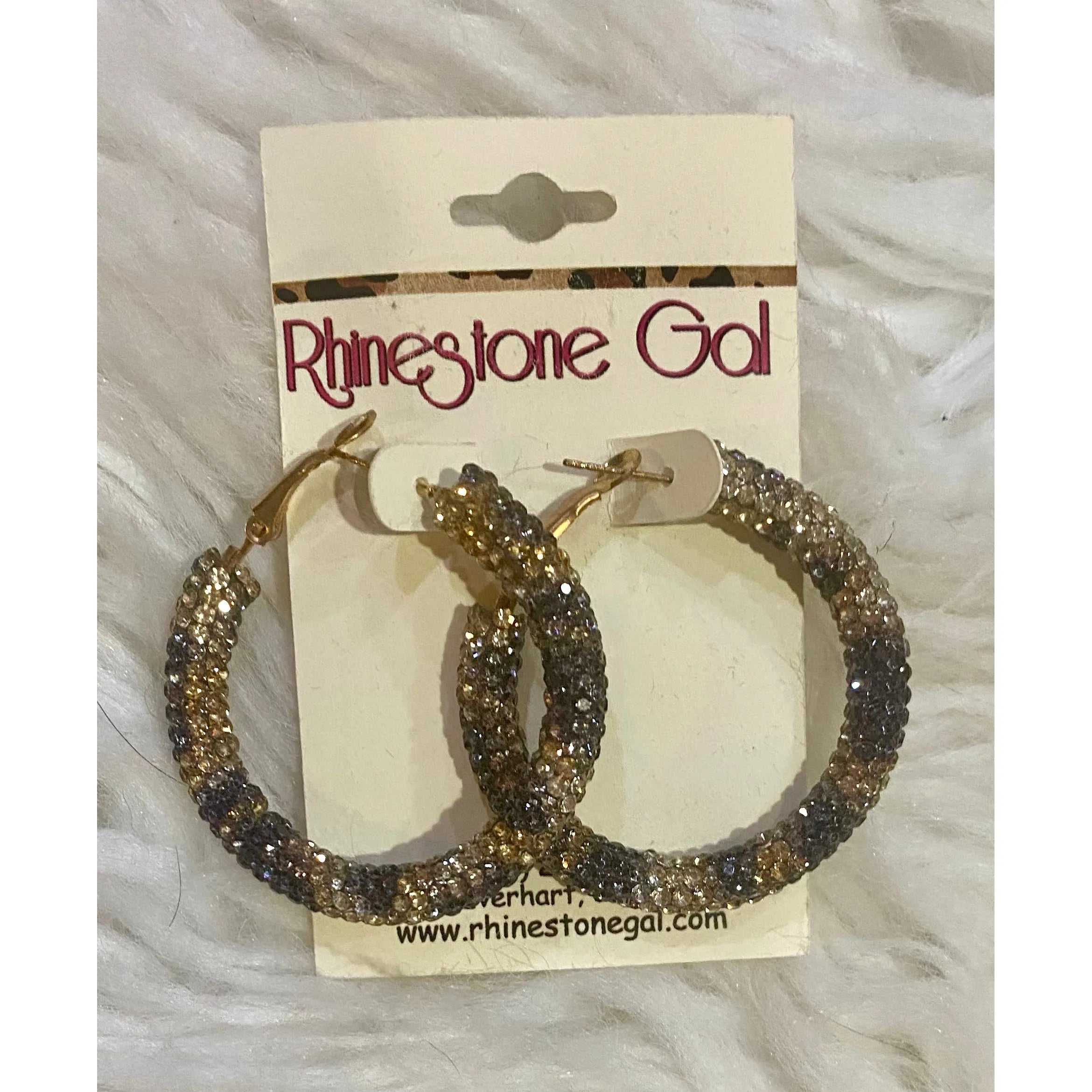 Leopard Crystal Rhinestone Hoop Earrings – 2.5"