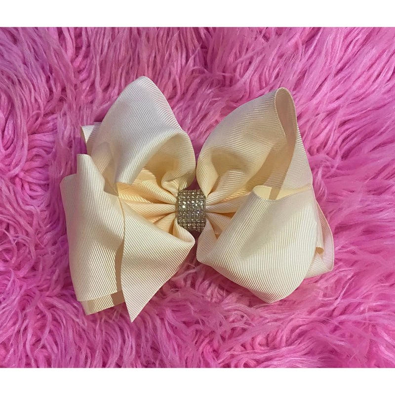 Cream Rhinestone Center Hair Bow