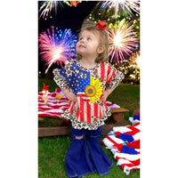 Girls USA Flag Sunflower Leopard Ruffle Top