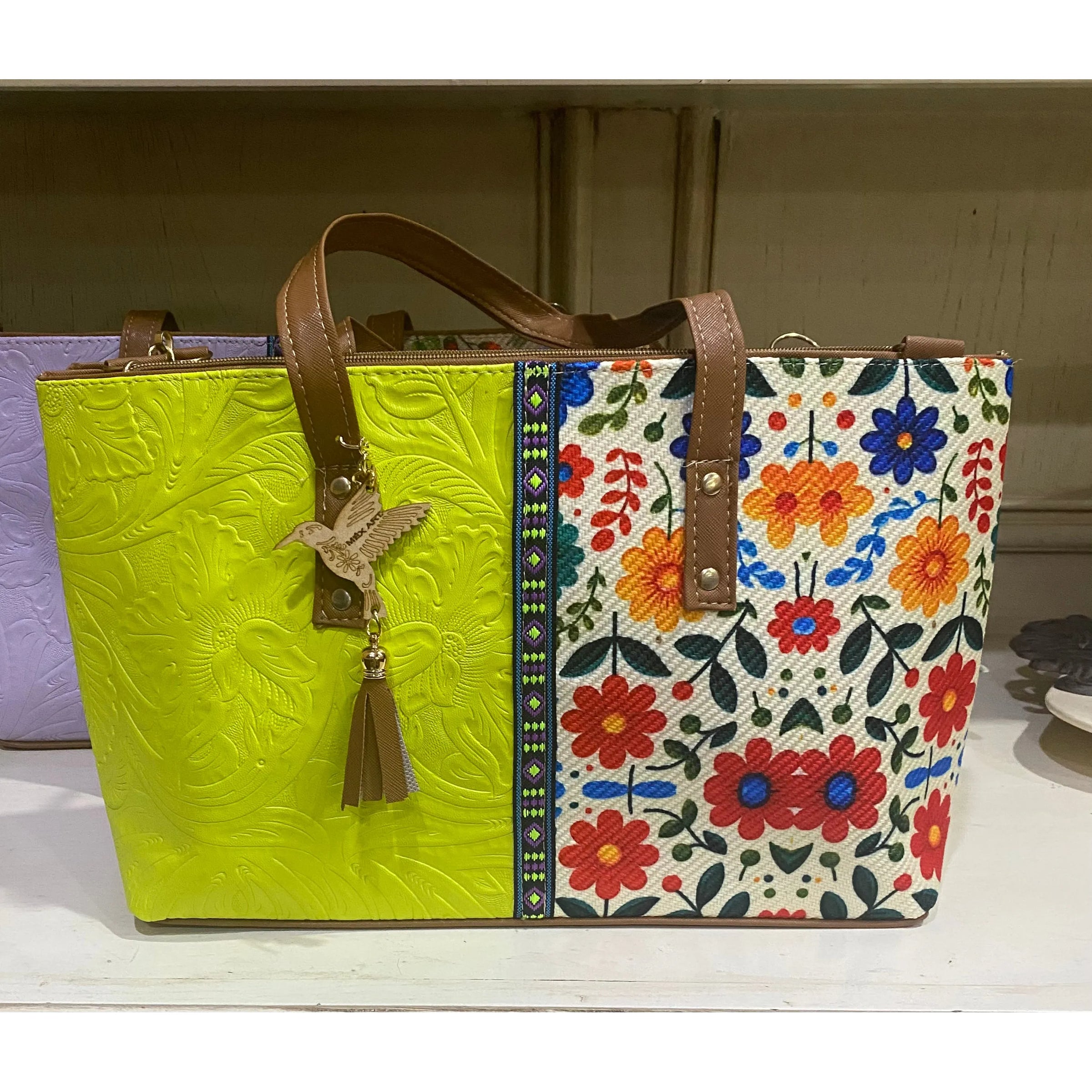 Barco Artesanal Textured Floral Leather Tote Bag