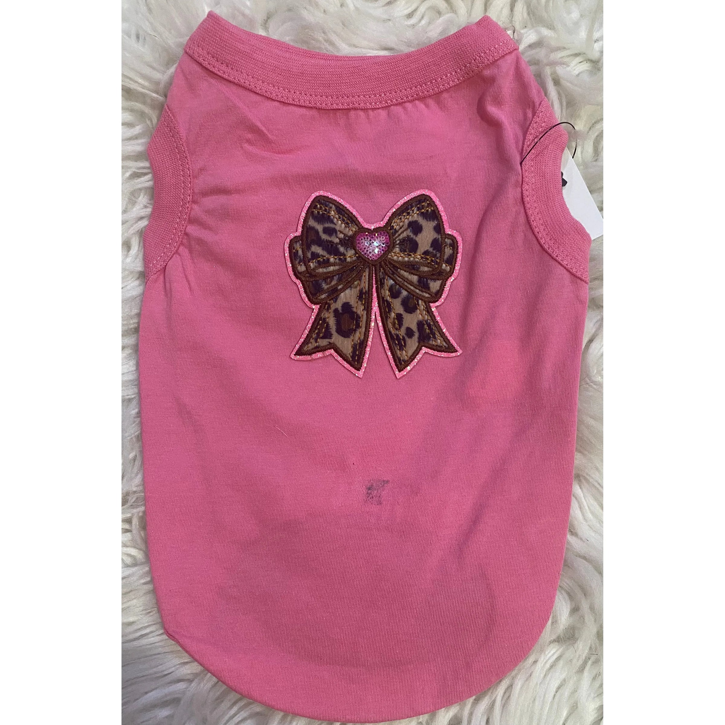 Valentine’s Pink Dog Tank – Patch & Rhinestone Flaming Rose Design