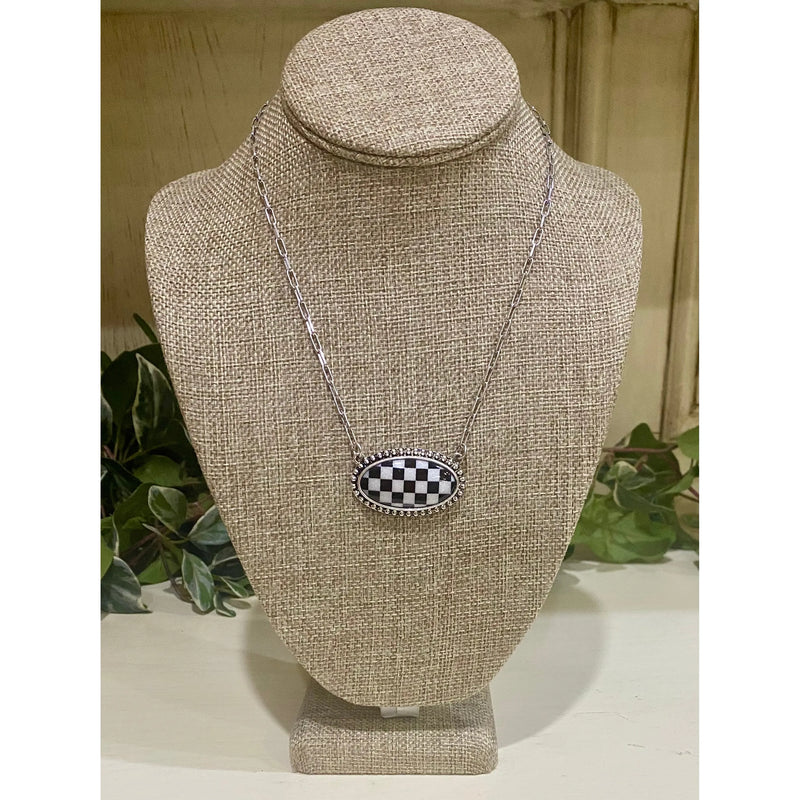 Black and White Checkered Chic Paperclip Chain Necklace