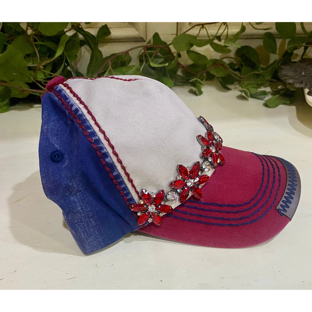 Bejeweled Americana Bling Cap – Red, White & Blue