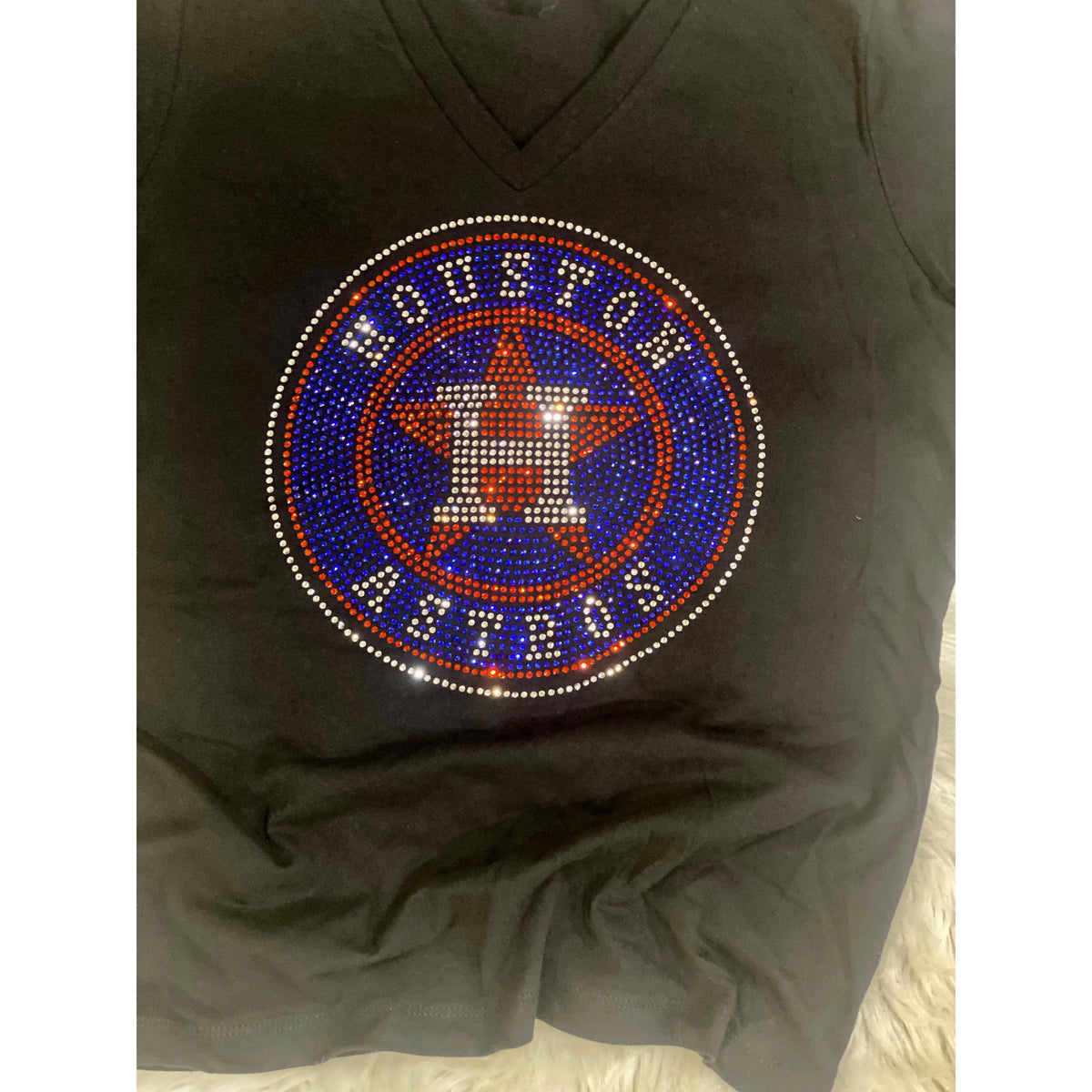 Astros Rhinestone Emblem V Neck Tee