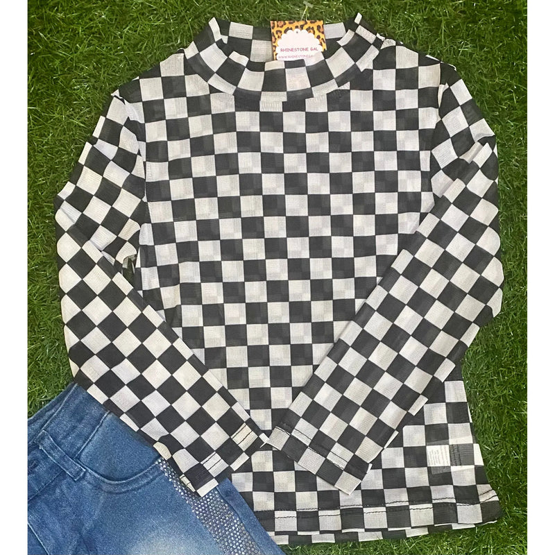 Girl's Mini Round The Track – Checkered Mesh Top