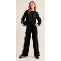 Black Stripe Sleeve Wide Leg Jogger Set