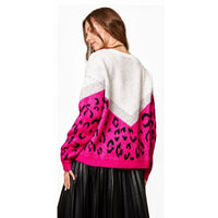 Color Block Hot Pink Leopard Sweater