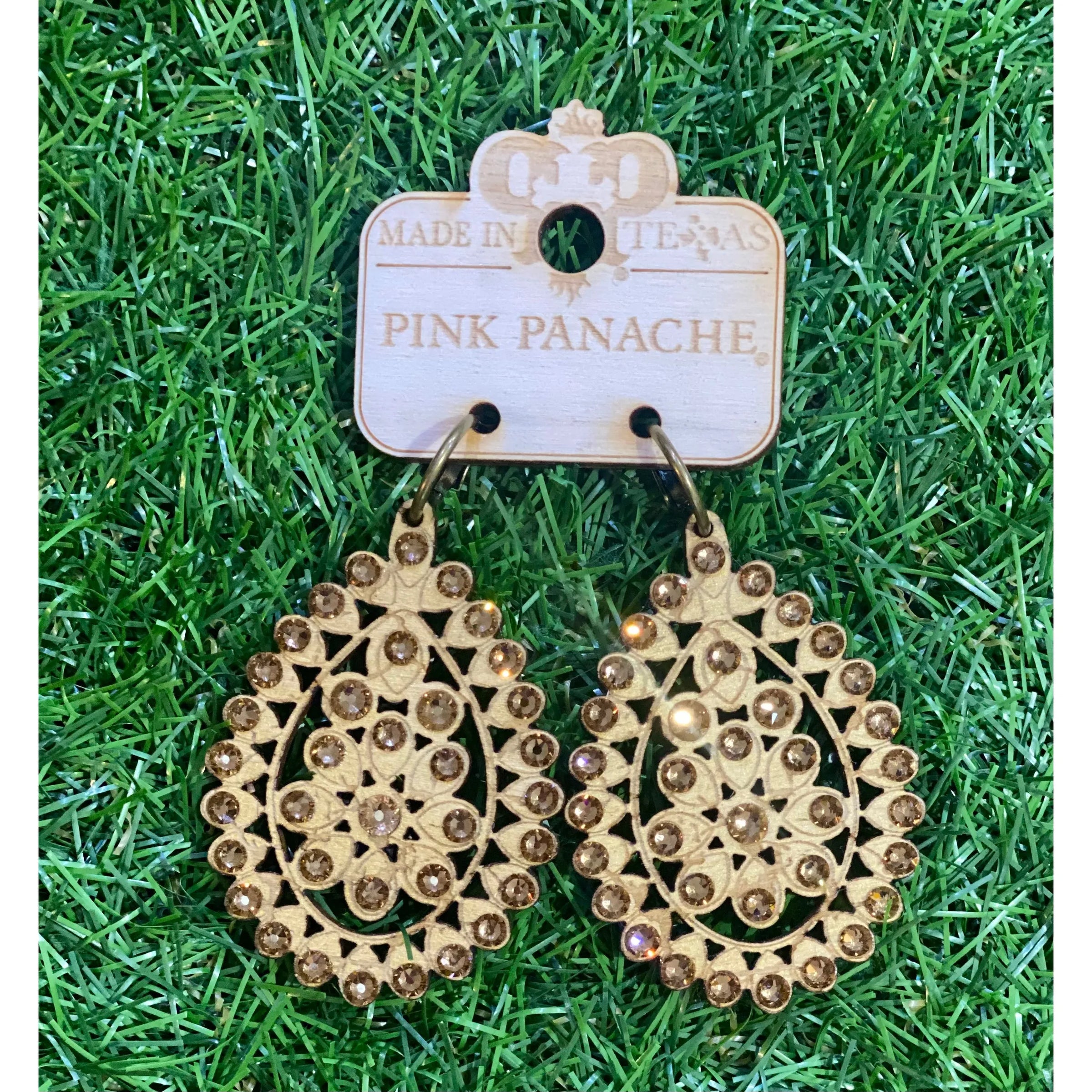 Pink Panache Gold Laser Cut Santa Fe Crystal Teardrop Earrings
