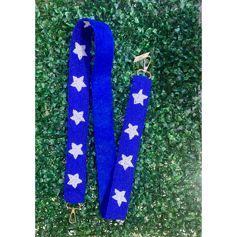 Blue Beaded Purse Strap with White Stars
