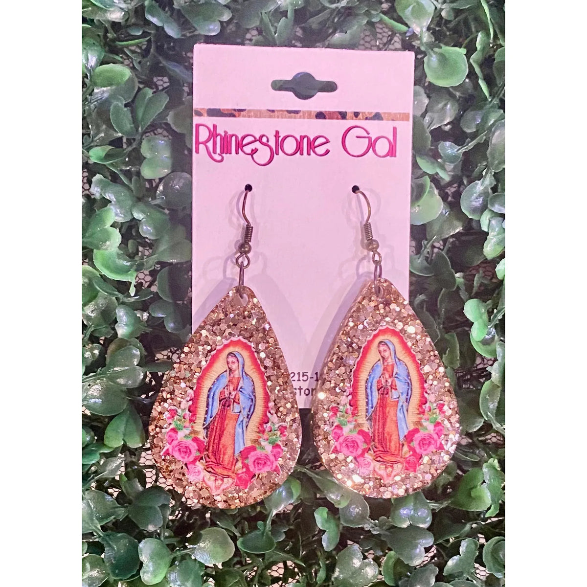 Our Lady of Guadalupe Acrylic Teardrop Glitter Earrings