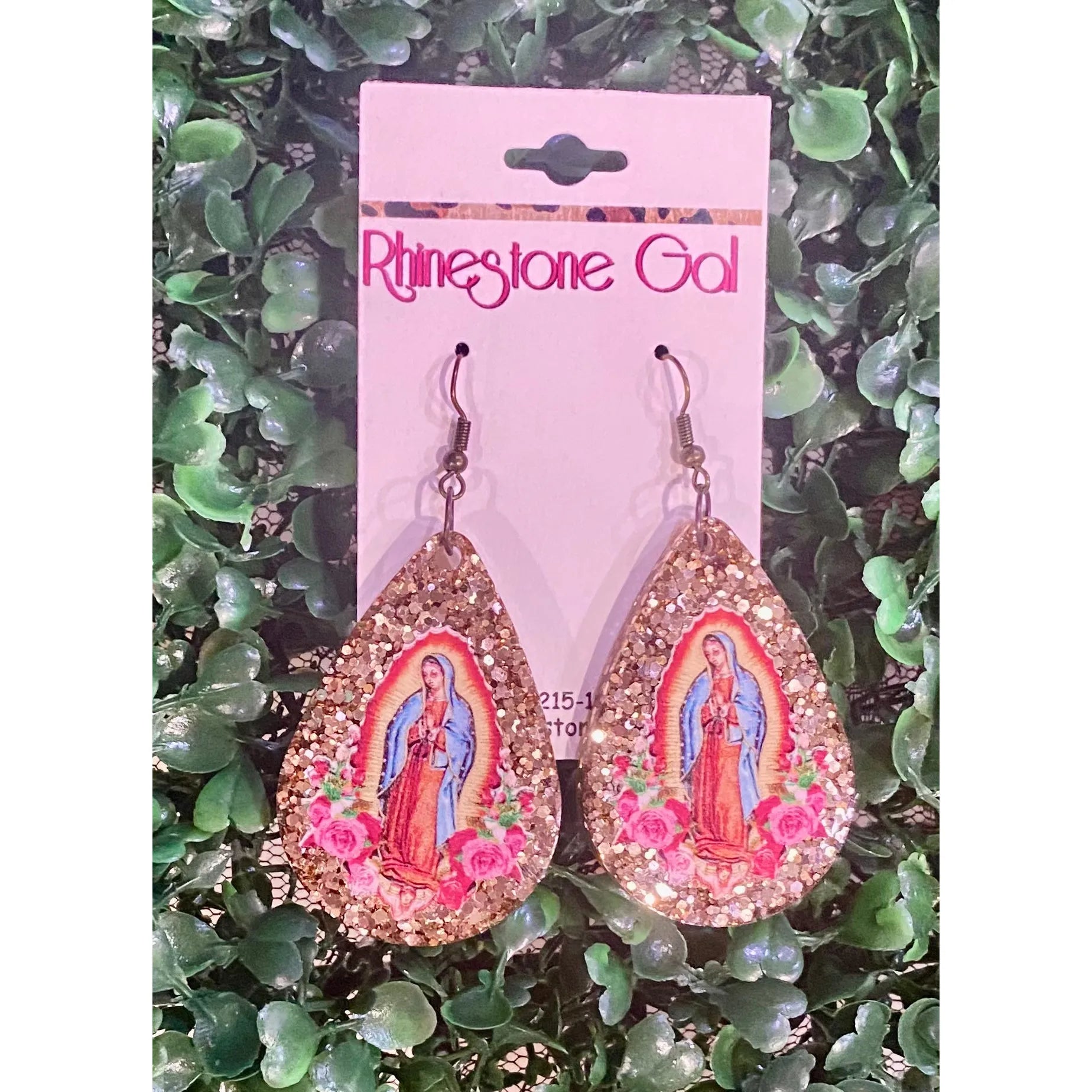 Our Lady of Guadalupe Acrylic Teardrop Glitter Earrings