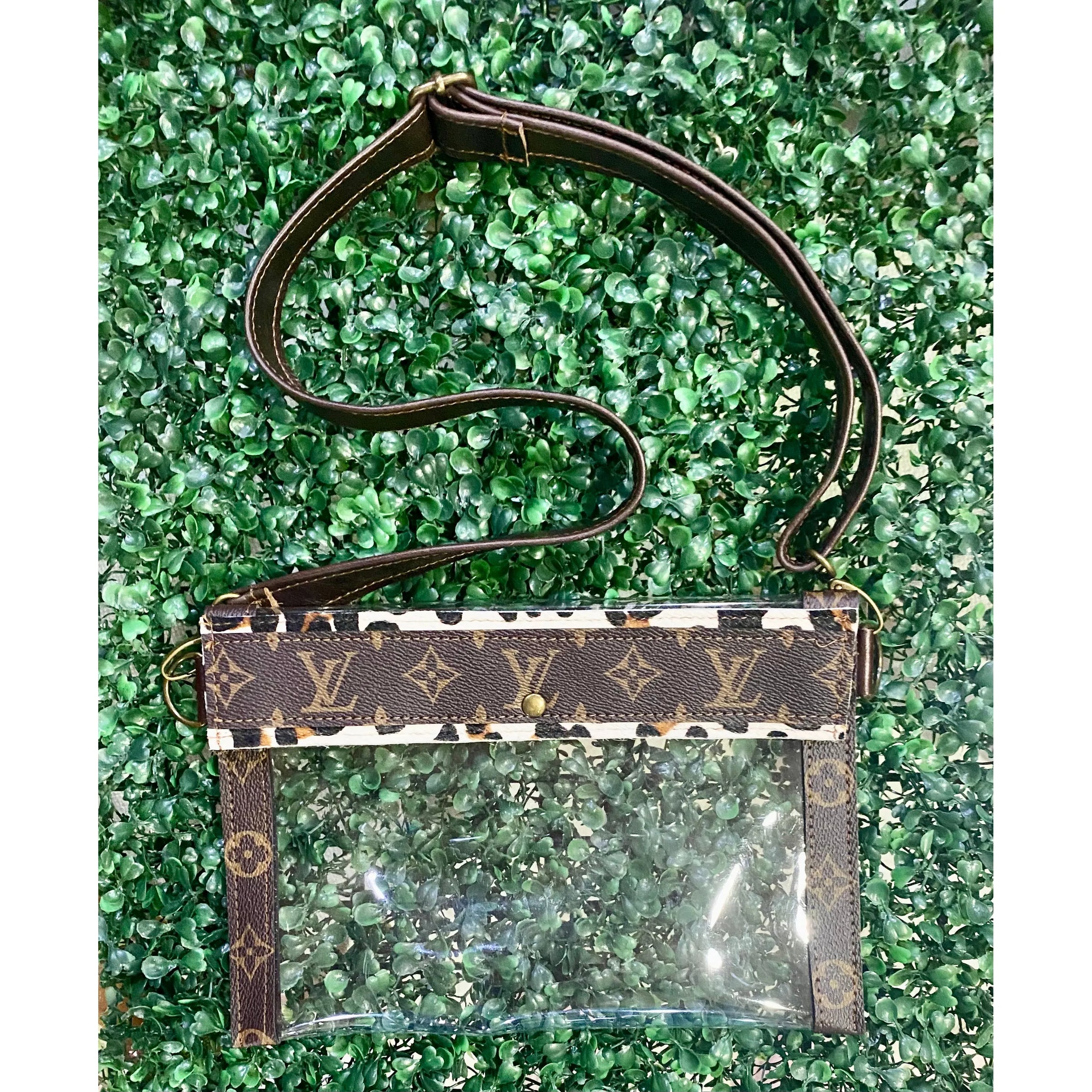 Clear Leopard Trim Stadium Crossbody Bag