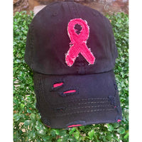 Distressed Vintage Cap with Pink Breast Cancer Ribbon