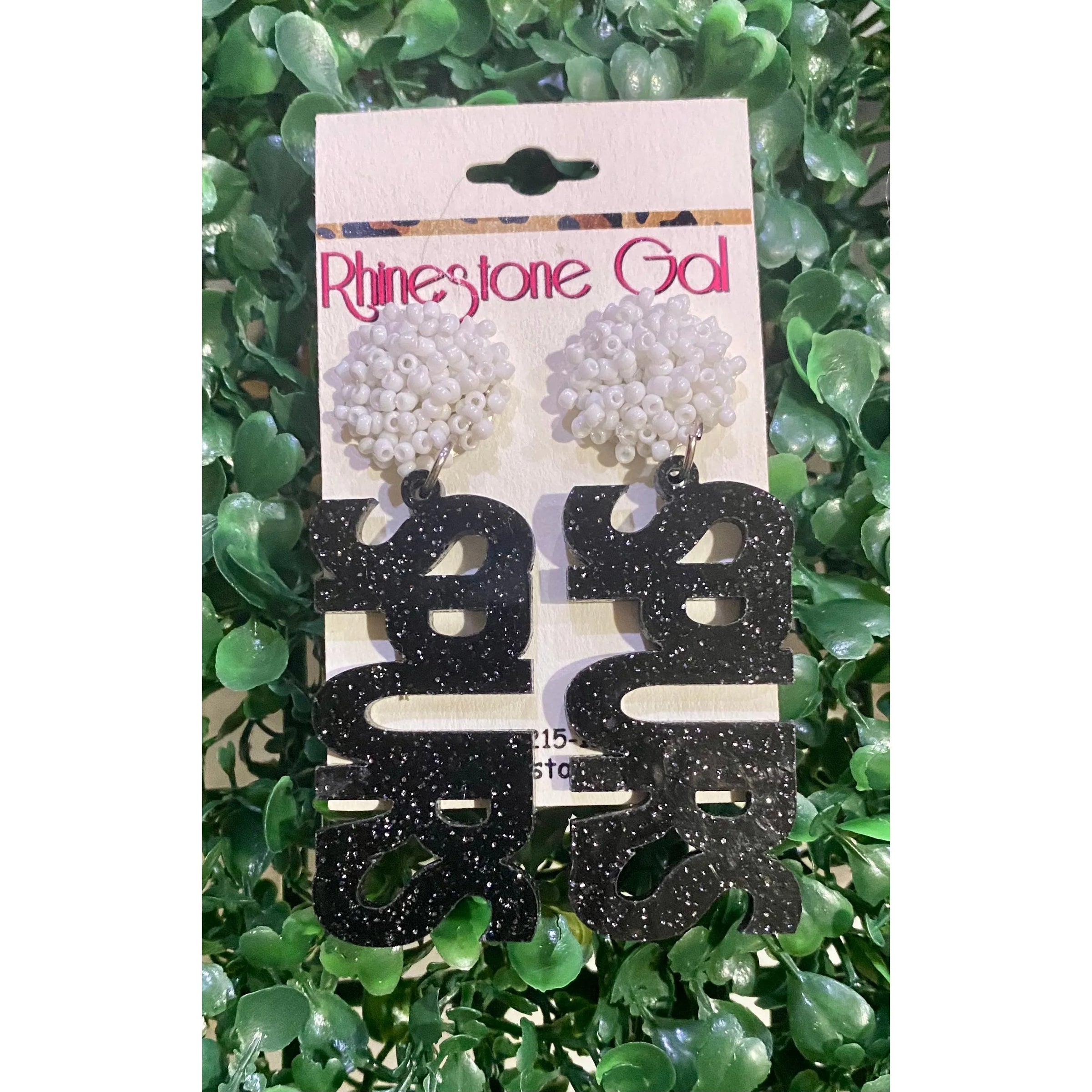 Black and White Glitter Spurs Acrylic Earrings