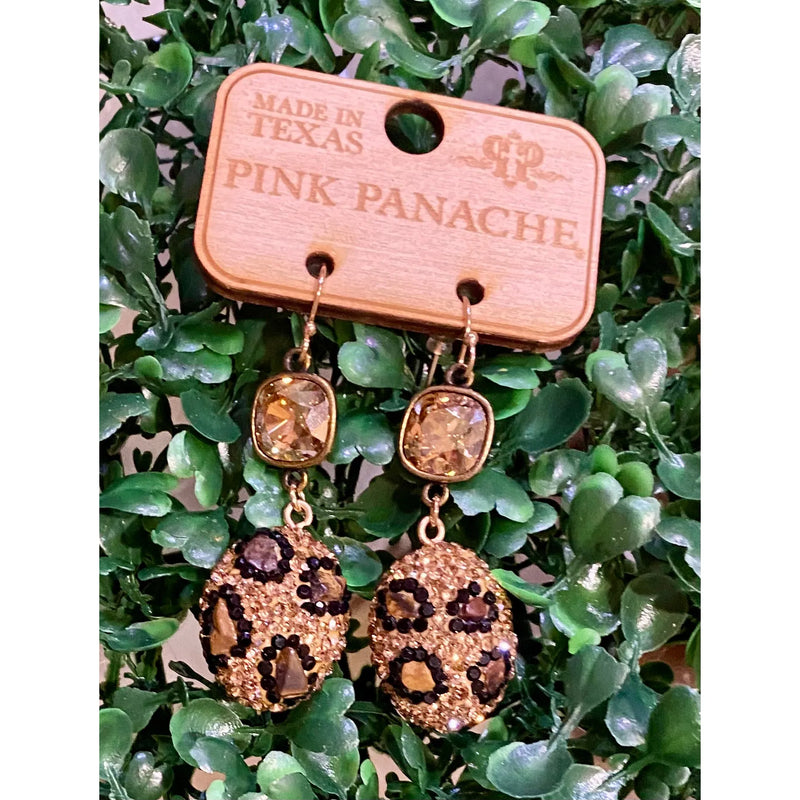 Pink Panache Crystal Nugget Leopard Earrings