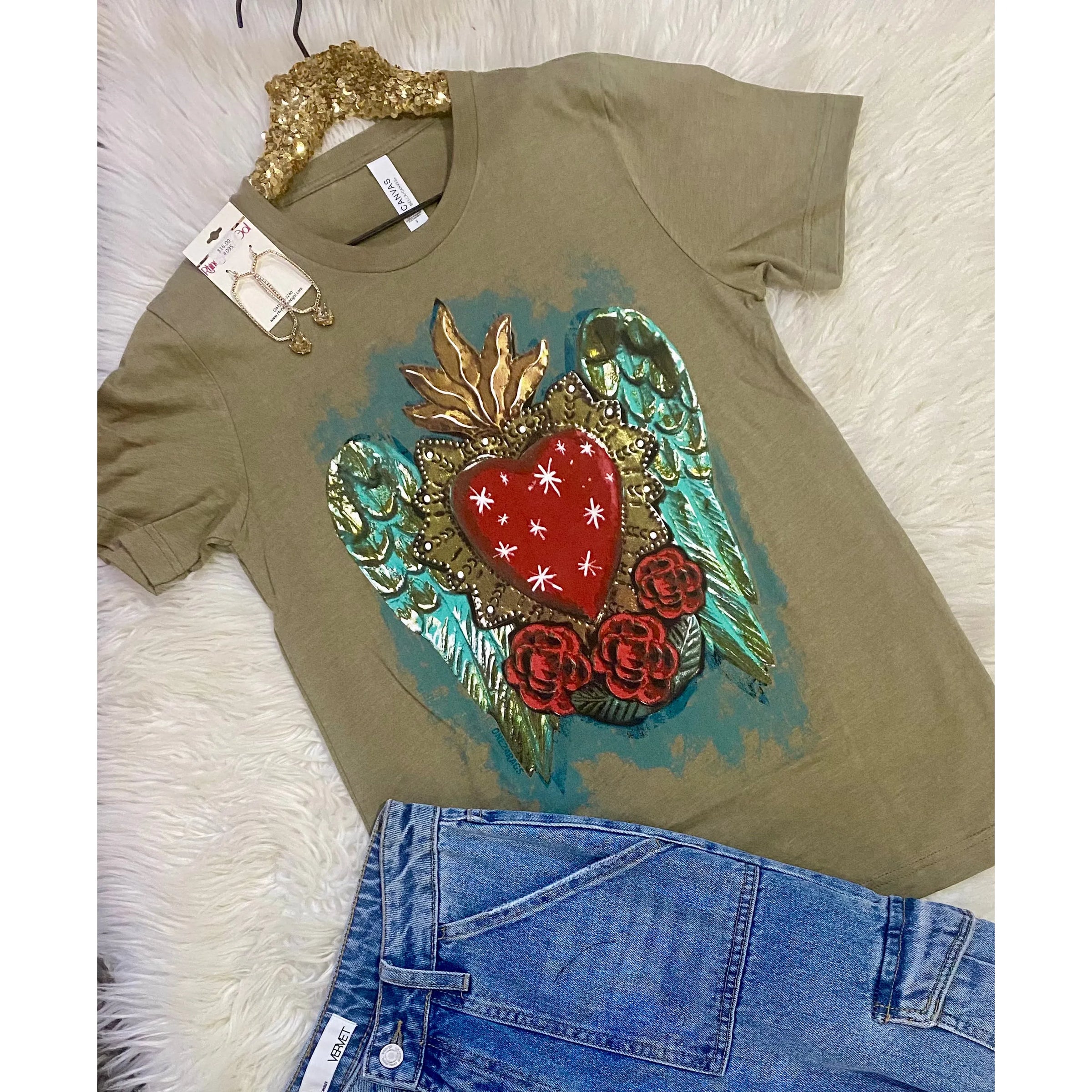 Sacred Heart Heather Olive Tee