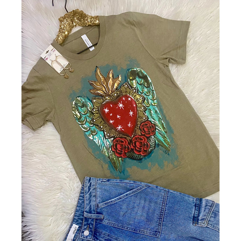 Sacred Heart Heather Olive Tee