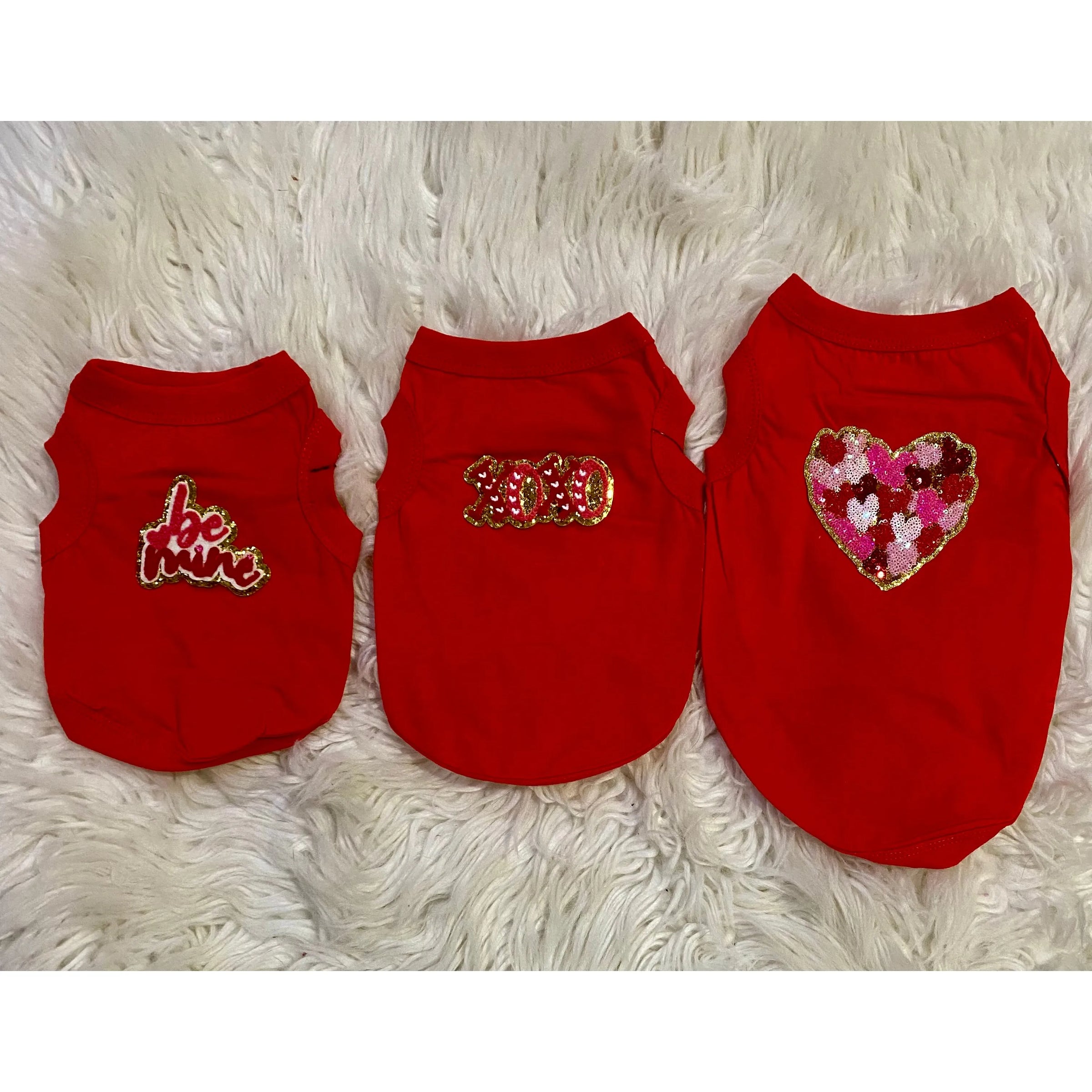 Valentine Red Dog Tee – Heart Patch or Rhinestone Wings
