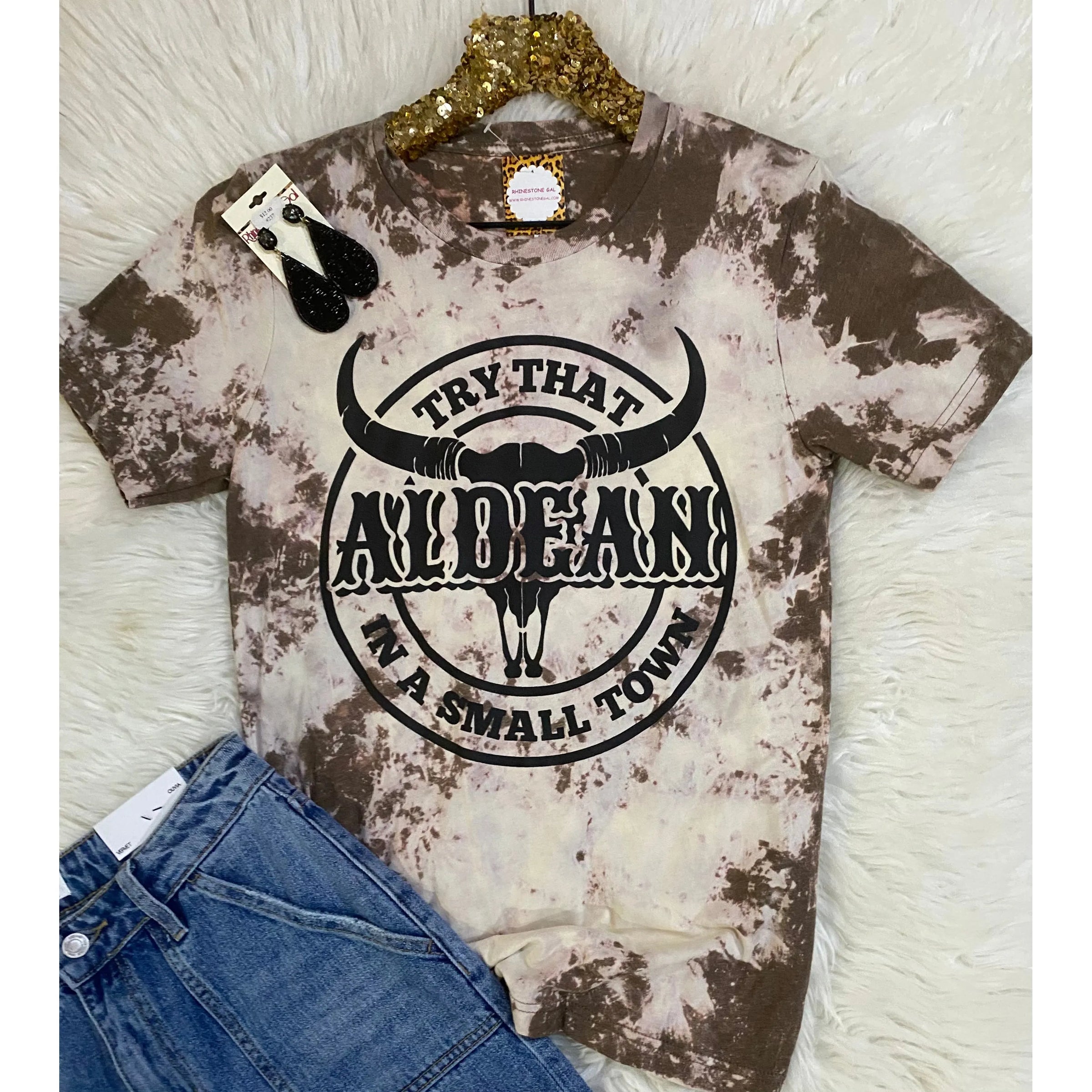 Bleached Heather Brown Try That in a Small Town Aldean Tee