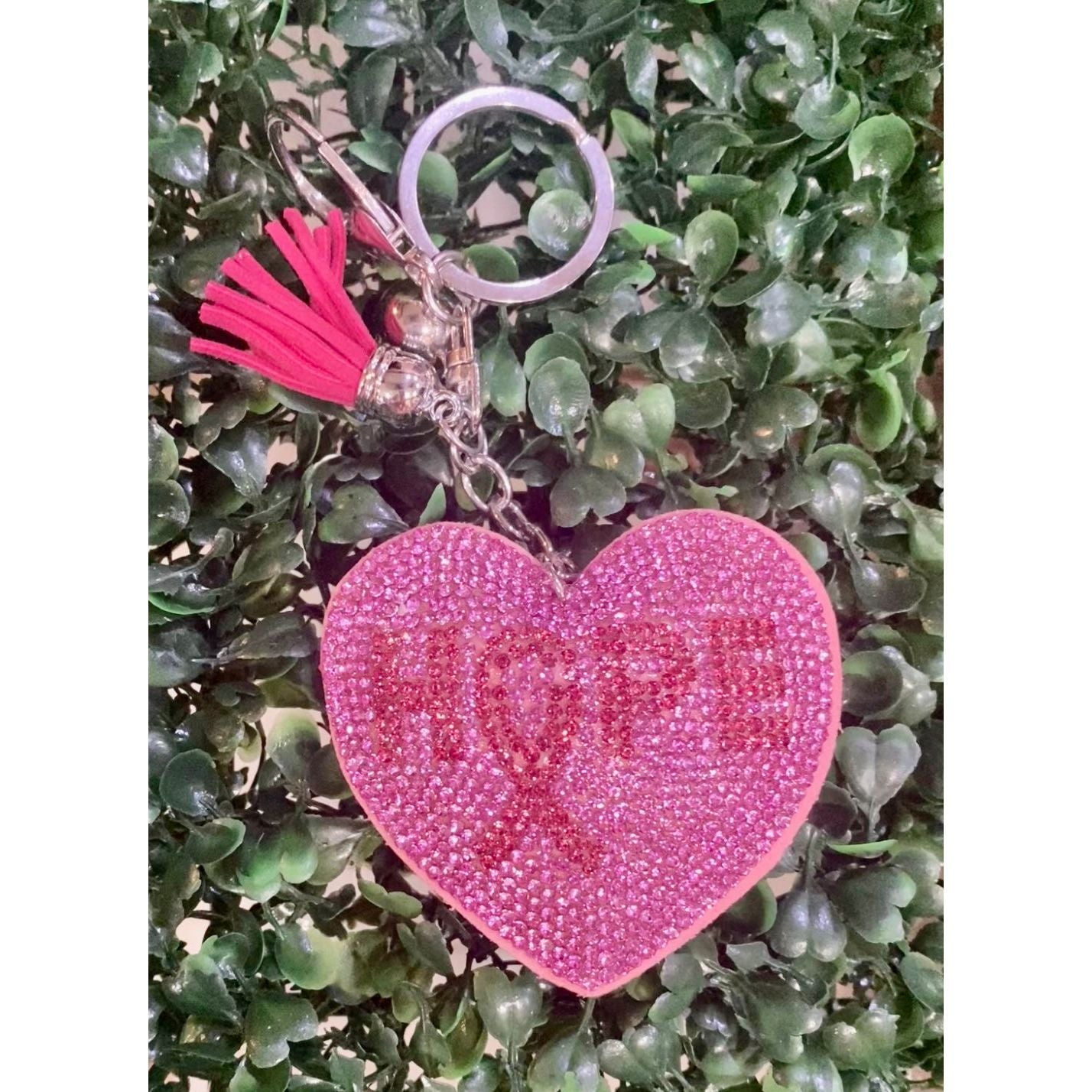 Glitzy Rhinestone Heart Hope Keychain