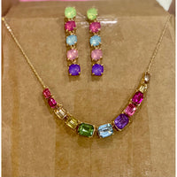 Multi Color Square Rhinestone Drop Earrings - Rhinestone Gal