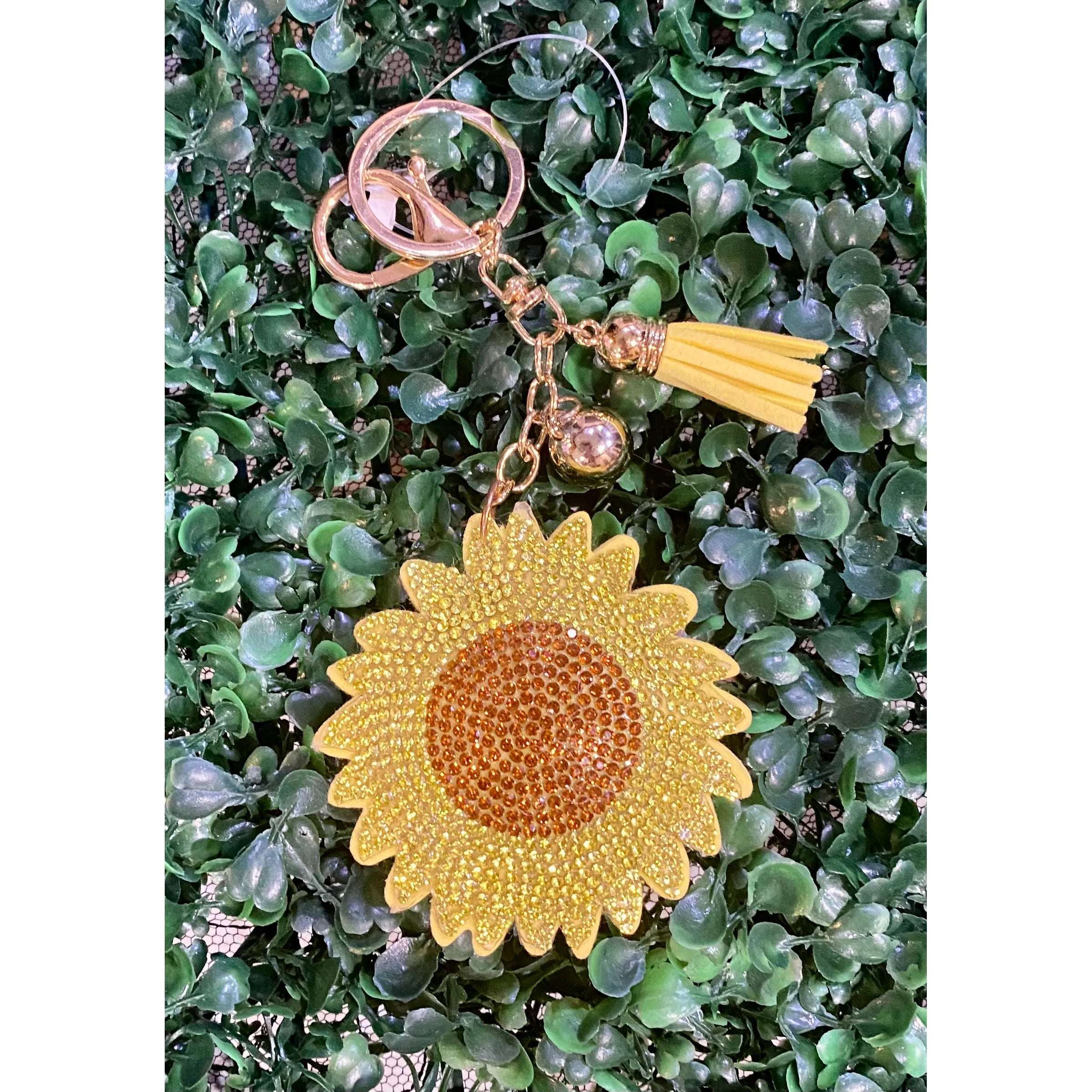 Rhinestone Sunflower Puffy Keychain