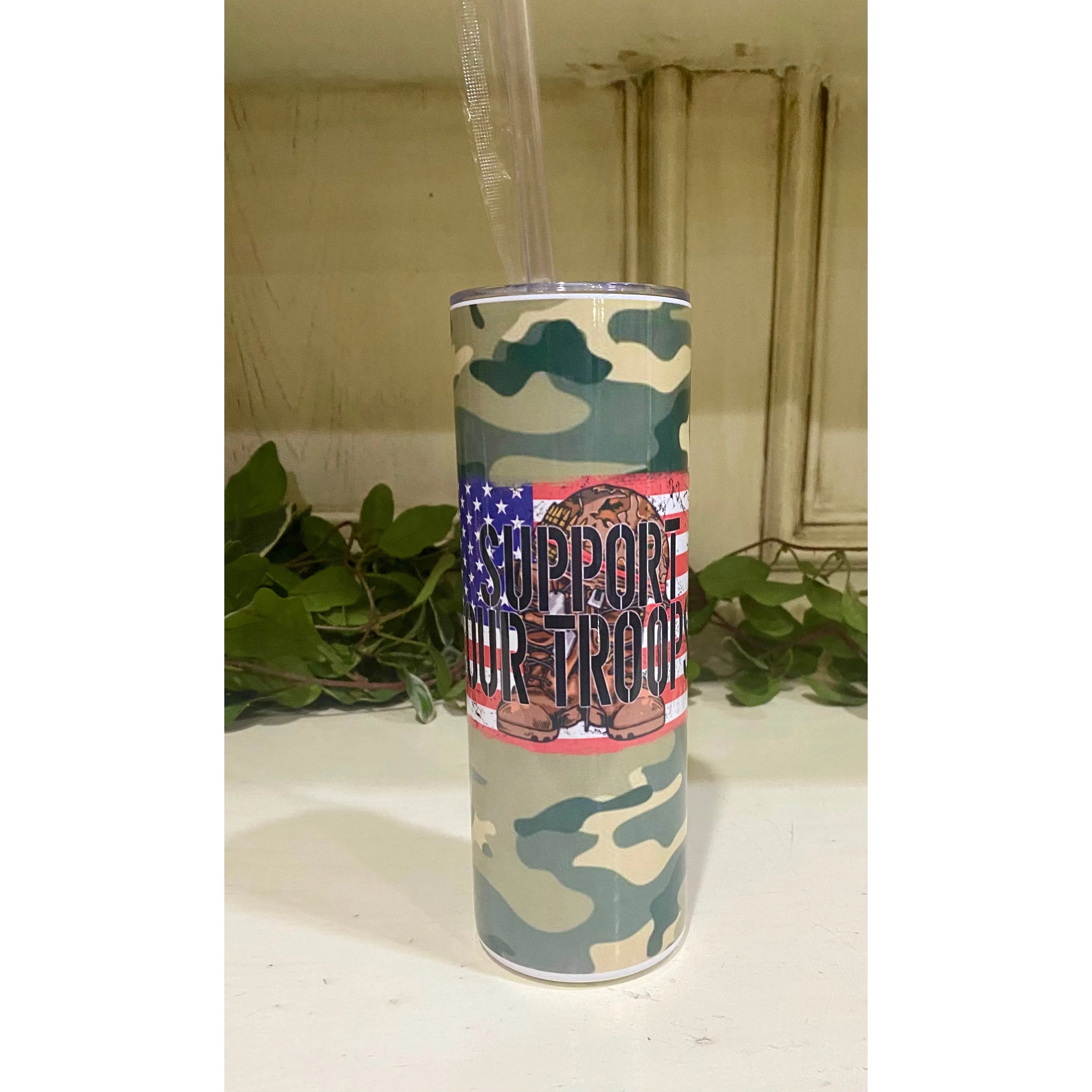 Support Our Troops Camo 20 oz Skinny Tumbler