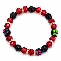 Sugar Skull Beaded Stretchy Bracelet with Rhinestone Spacers