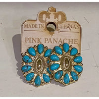 Pink Panache Turquoise Concho Post Earrings – 18K Gold Dipped