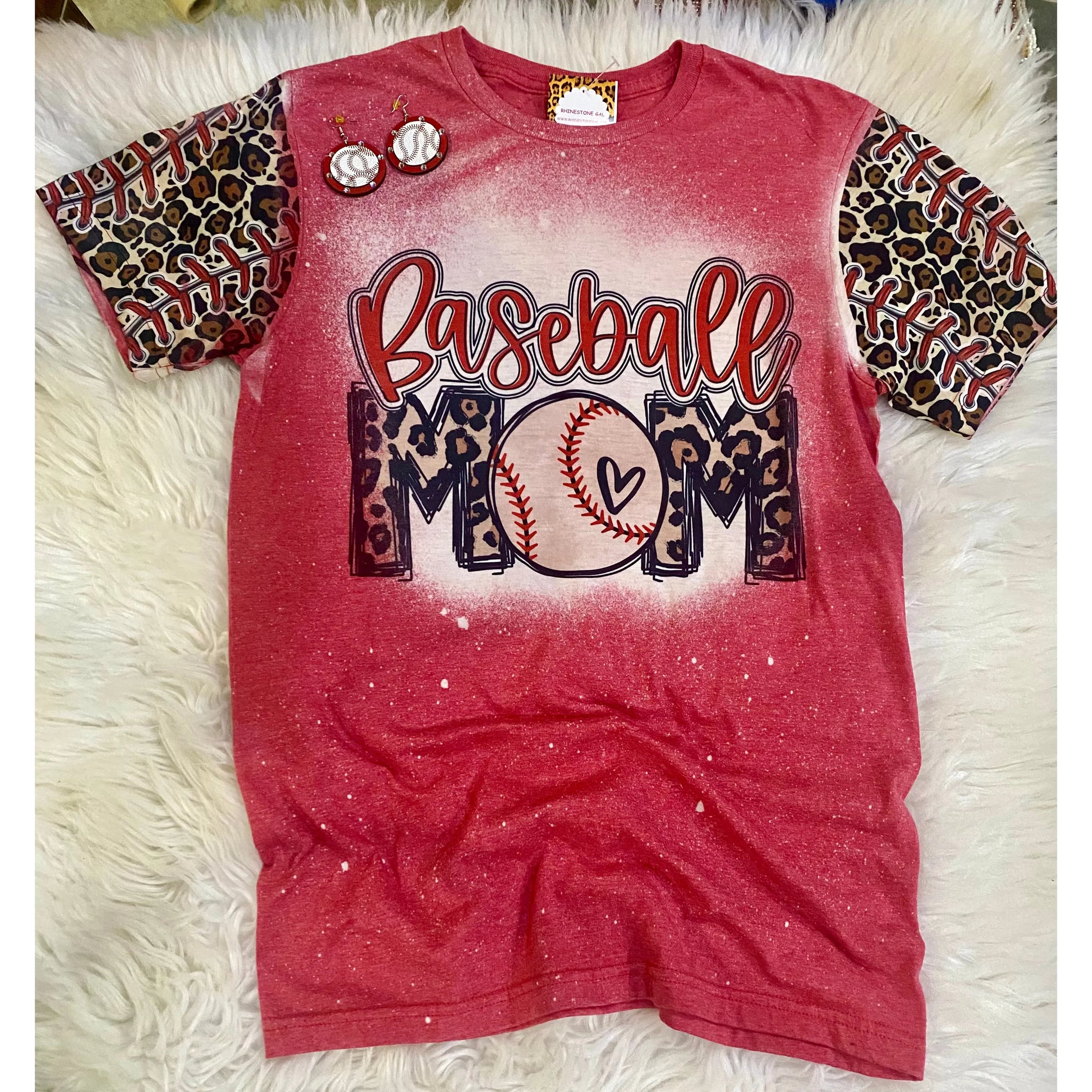 Baseball Mom Bleached Tee with Matching Sleeves - Rhinestone Gal