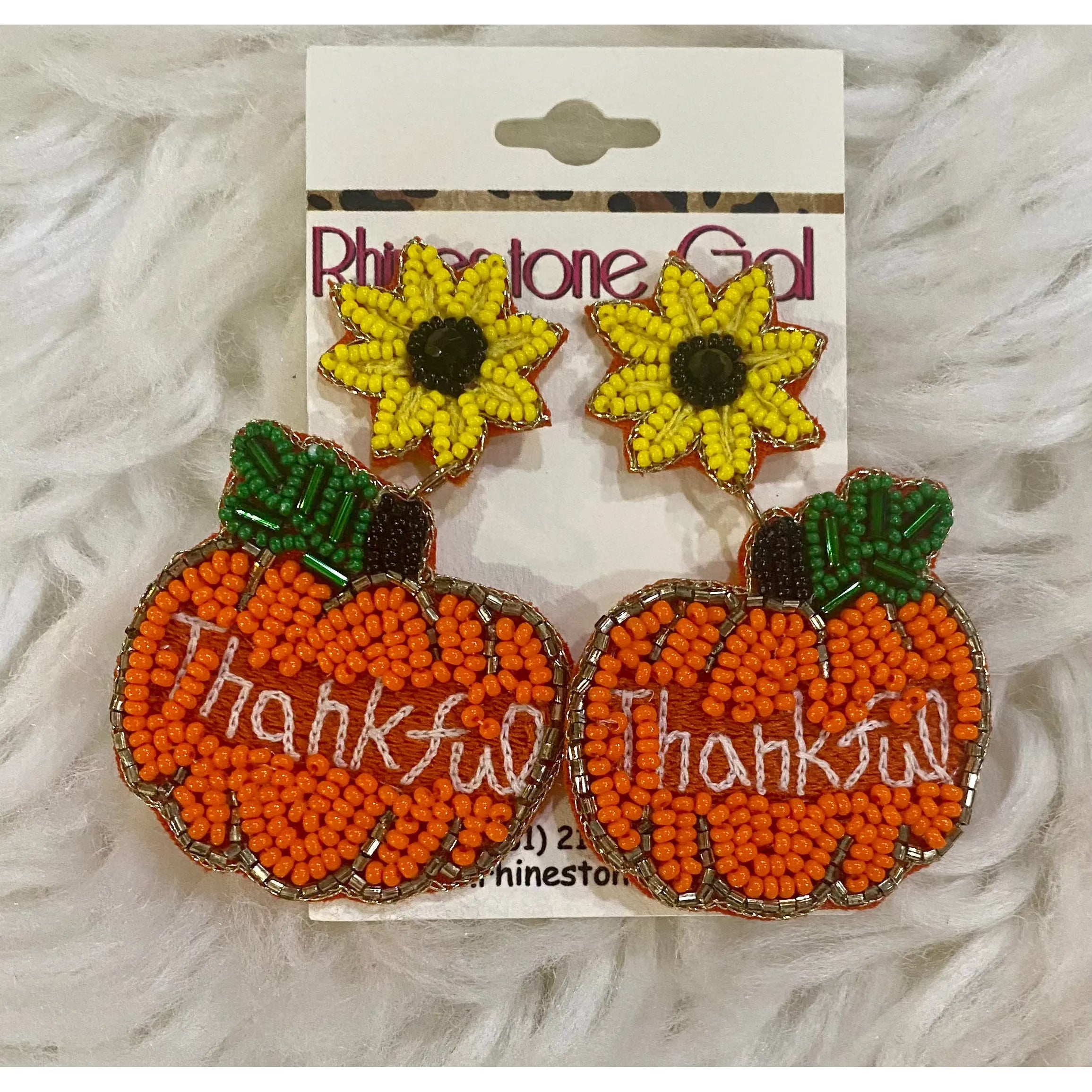 Thankful Sunflower and Pumpkin Seed Bead Earrings