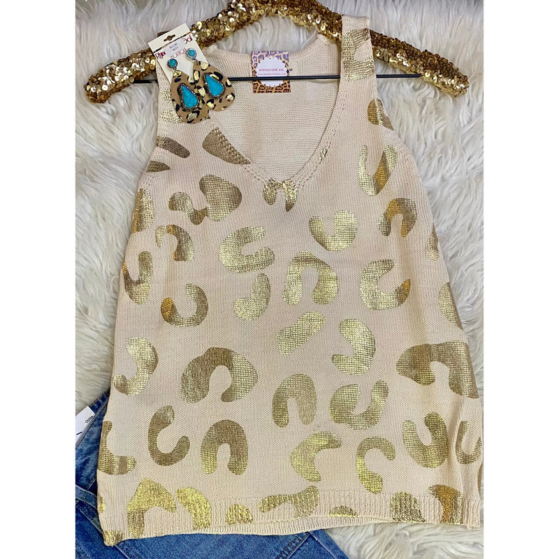 Cream & Metallic Leopard Print Knit Tank