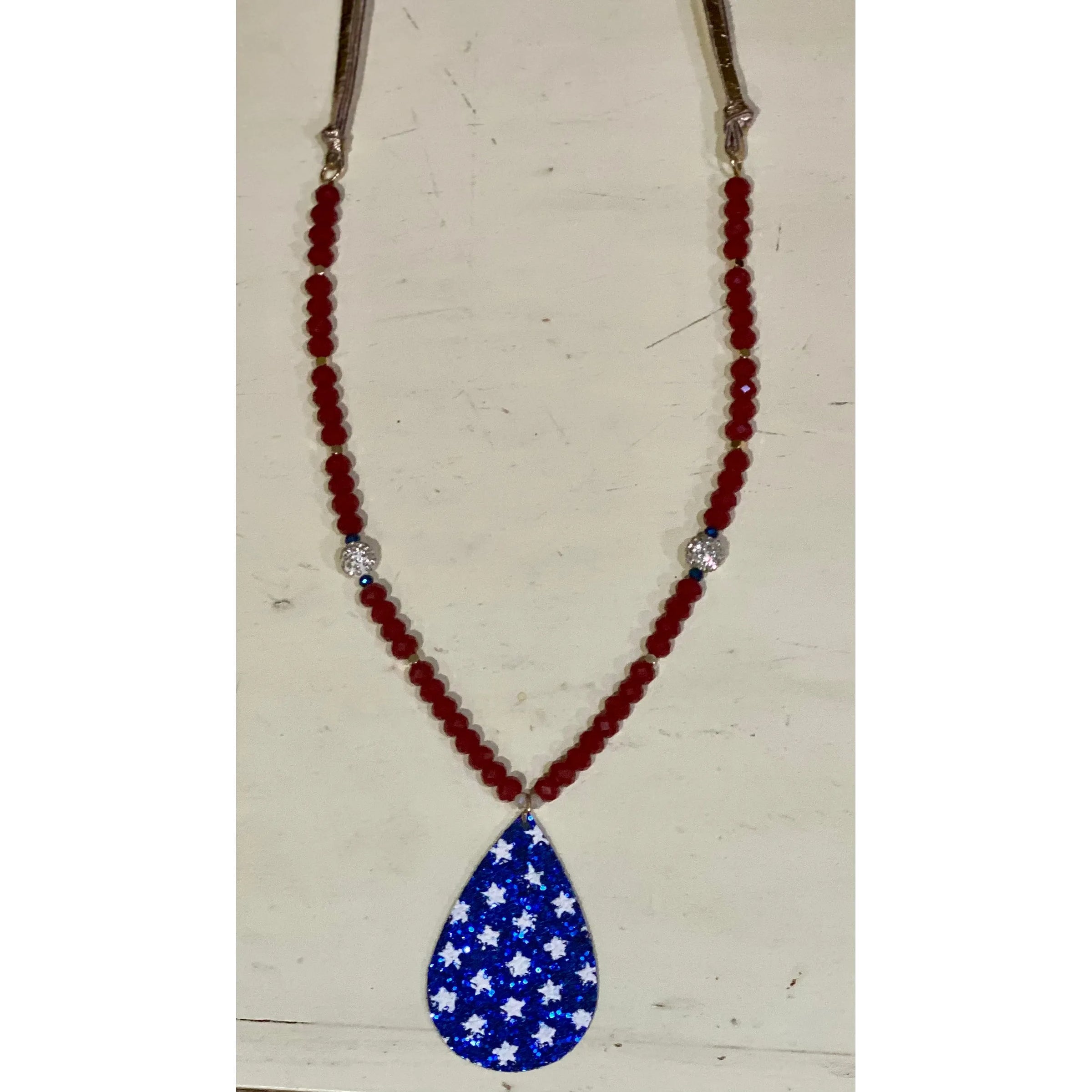 American Blue Teardrop Necklace with Stars