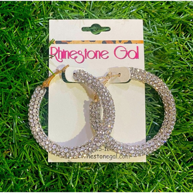 Clear Crystal Rhinestone Hoop Earrings – 2.5"
