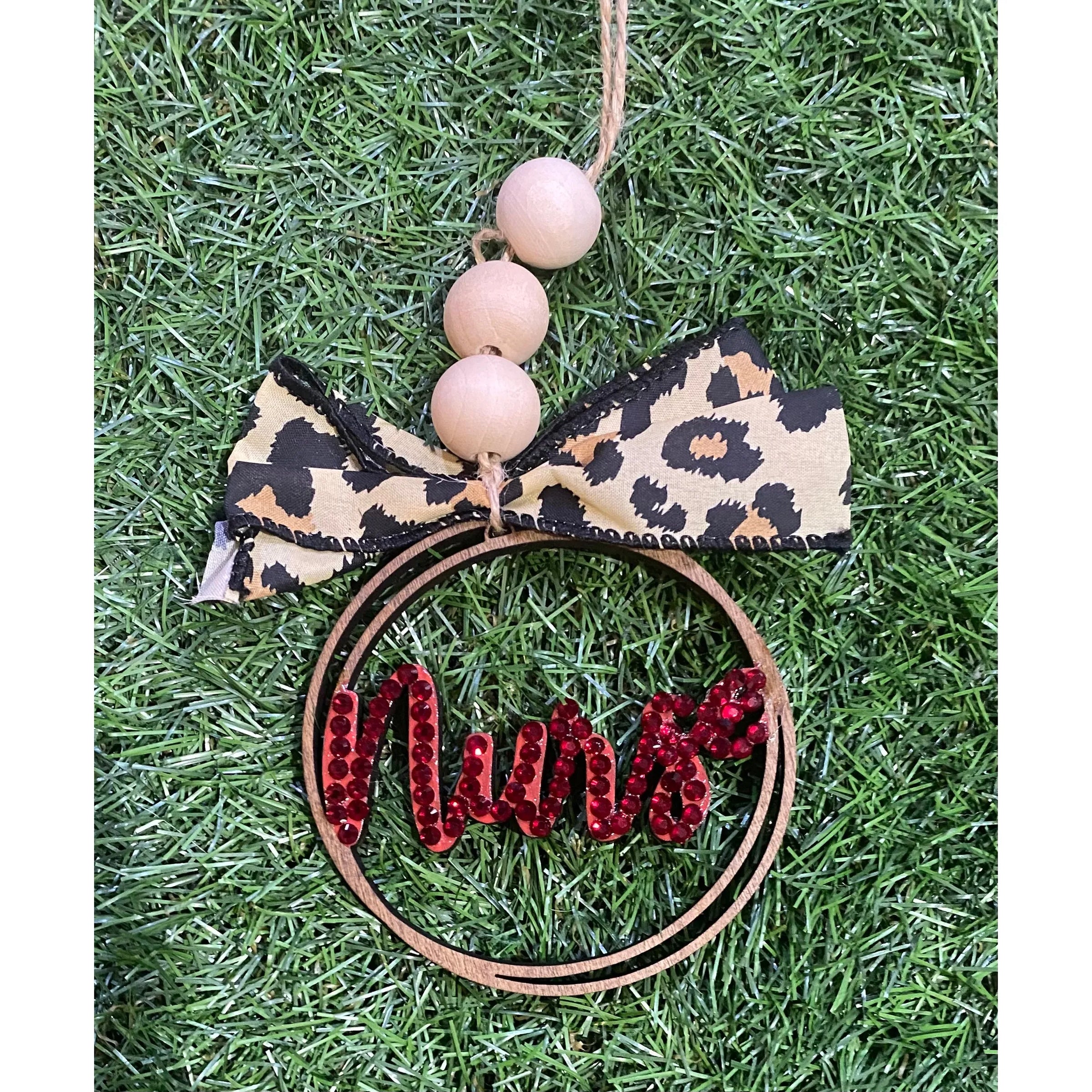 Handcrafted Wooden Car Charm with Bow & Beads