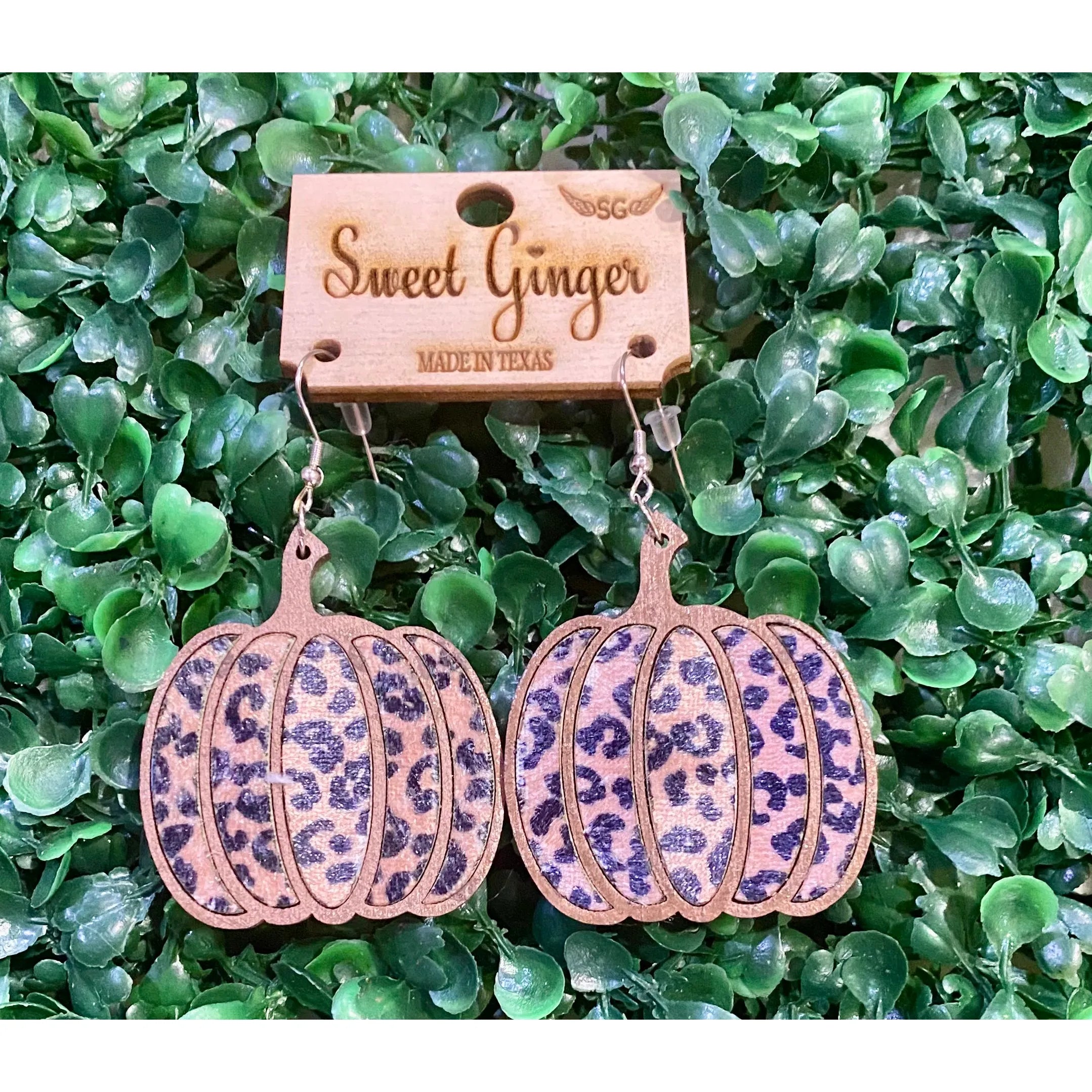 Velvet Leopard Pumpkin Wood Earrings