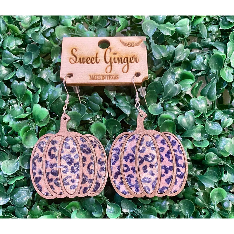 Velvet Leopard Pumpkin Wood Earrings