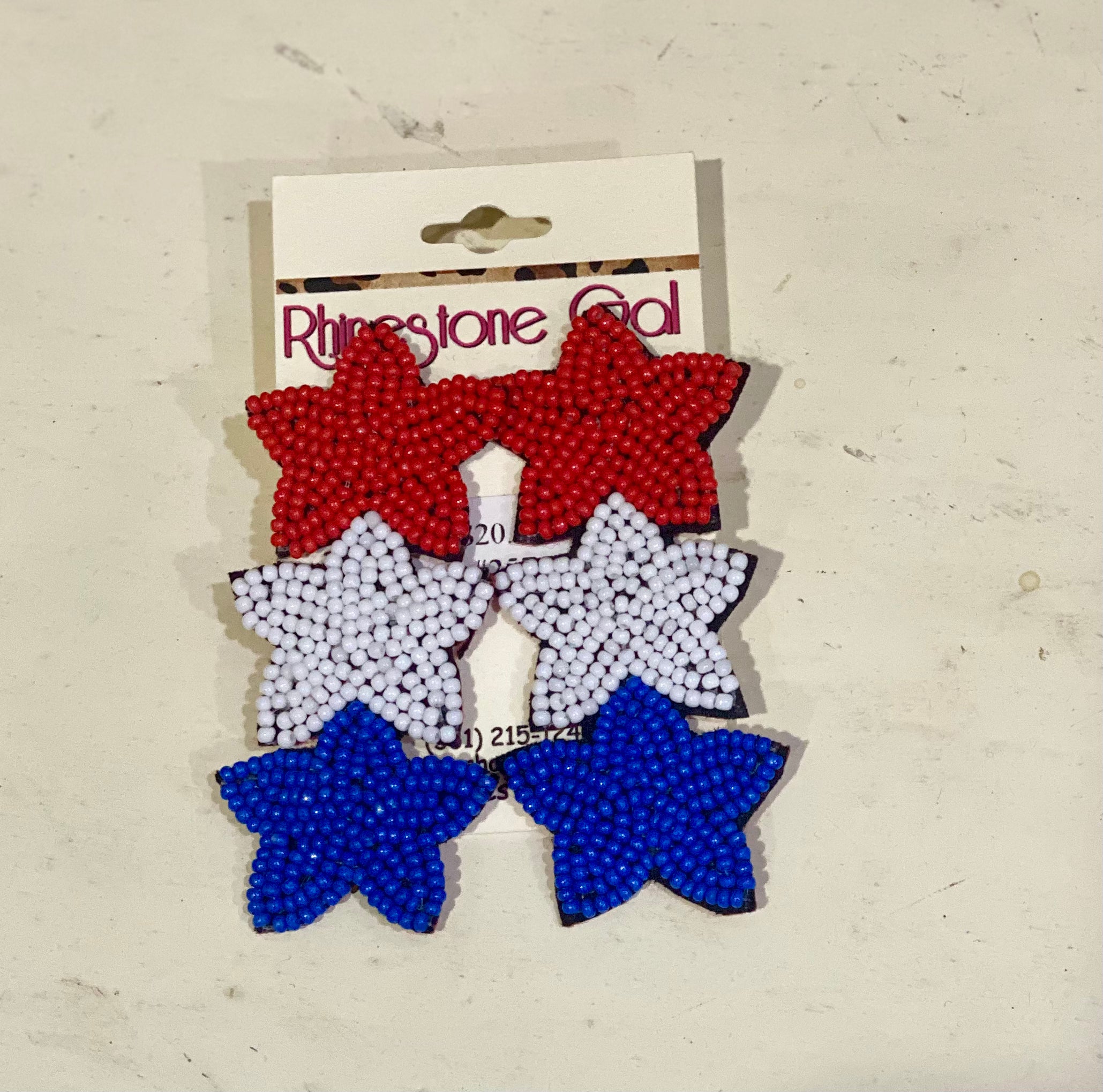 America Red White and Blue Falling Stars Seed Bead Earrings