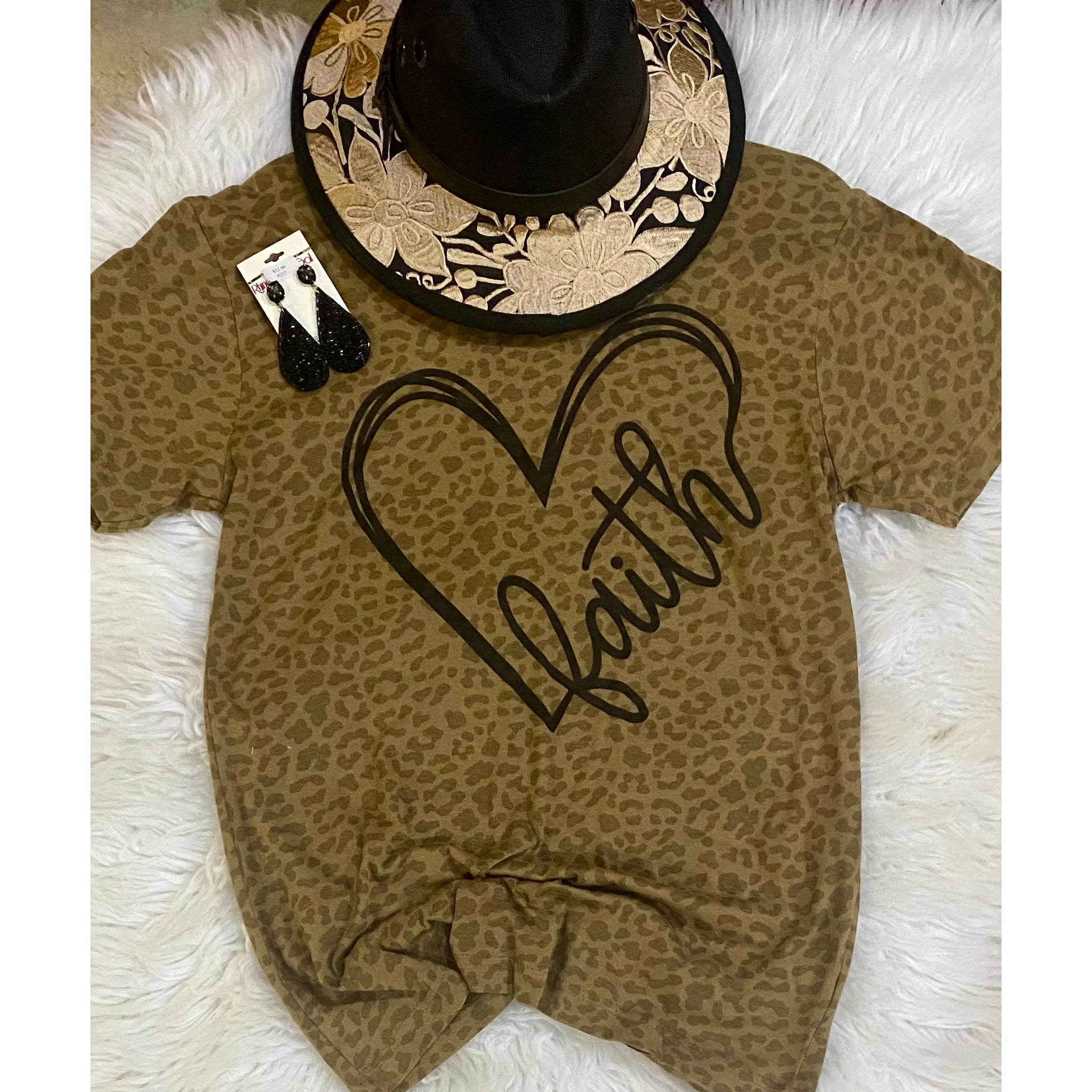 Faith Heart Brown Leopard Tee