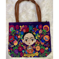 Purple Baby Frida Embroidered Tote Bag