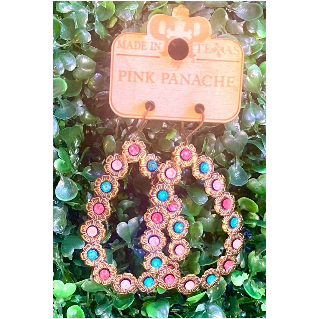 Pink Panache Bronze Multi Crystal Open Teardrop Earrings