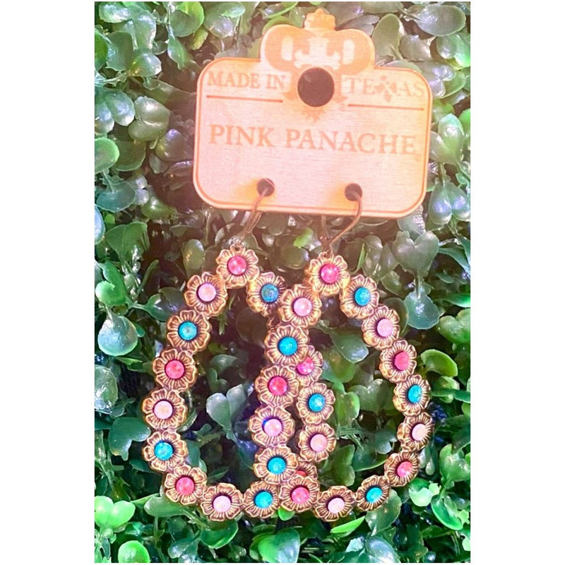 Pink Panache Bronze Multi Crystal Open Teardrop Earrings