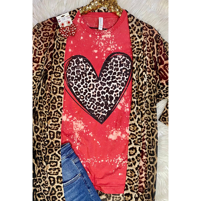 Red Bleached Leopard Heart Graphic Tee